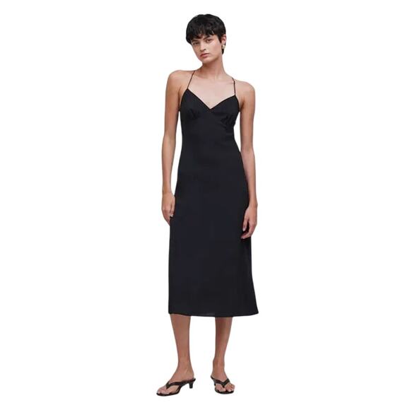 Madewell Black Slip Midi Dress Size 10 V-Neck Adjustable Straps NWOT - Picture 1 of 9
